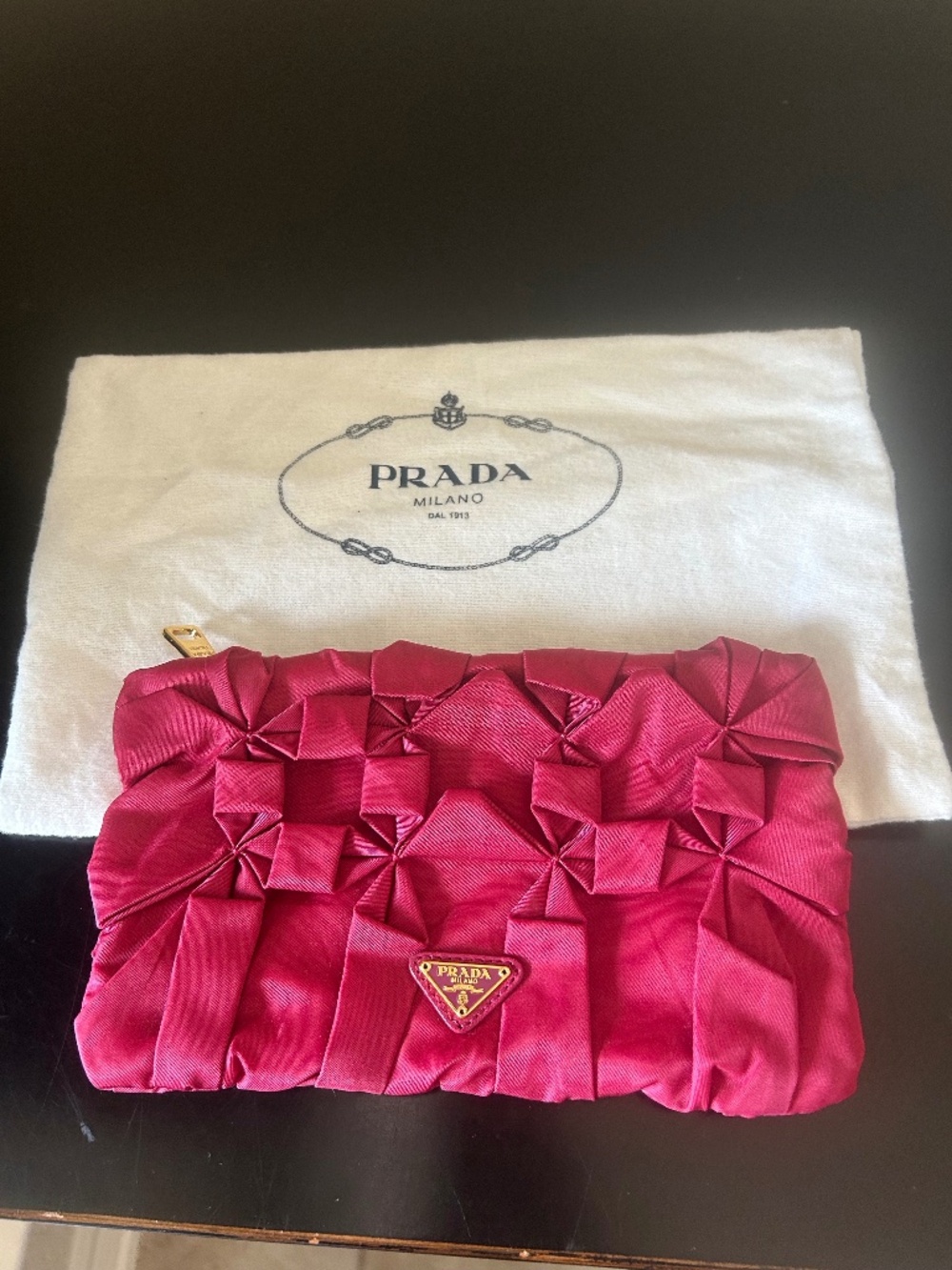 Prada Tessuto Geometric-Pleated Nylon Clutch Purse. NWOT. Vintage